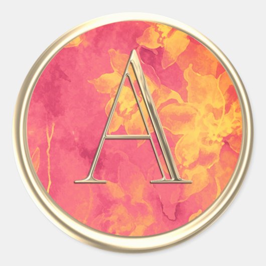 ALLE INITIALEN Monogram Abstract Sinaasappel Roze Ronde Sticker (Voorkant)
