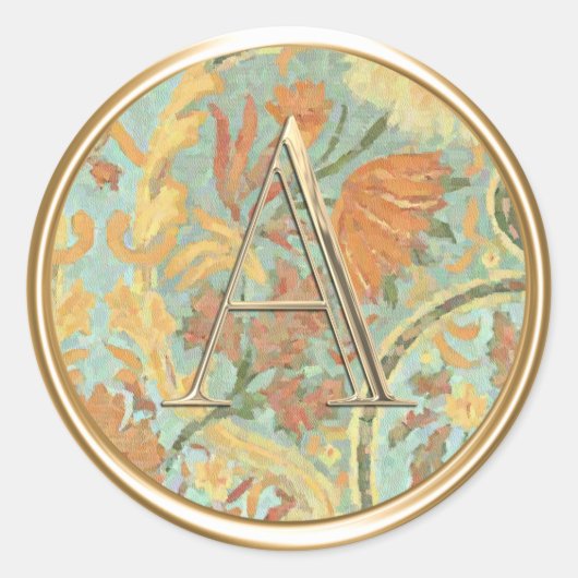 ALLE INITIALEN Monogram Earth Tone Damask Classic Ronde Sticker (Voorkant)