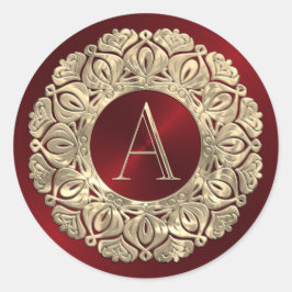 ALLE INITIALEN Monogram Initiaal op rood  Lijst Ronde Sticker