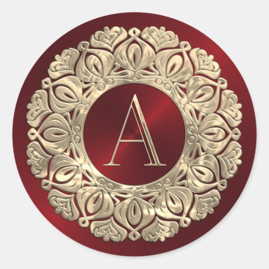 ALLE INITIALEN Monogram Initiaal op rood  Lijst Ronde Sticker (Voorkant)