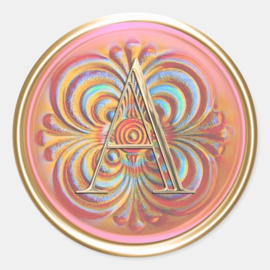 ALLE INITIALEN Monogram Initiaal Roze Sinaasappel  Ronde Sticker (Voorkant)