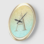 ALLE INITIALEN Monogram Ombre Glitter Aqua Grote Klok (Hoek)