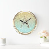 ALLE INITIALEN Monogram Ombre Glitter Aqua Grote Klok (Huis)