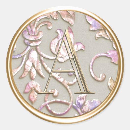 ALLE INITIALEN Monogram Paarse Roze Perzik Damast Ronde Sticker (Voorkant)