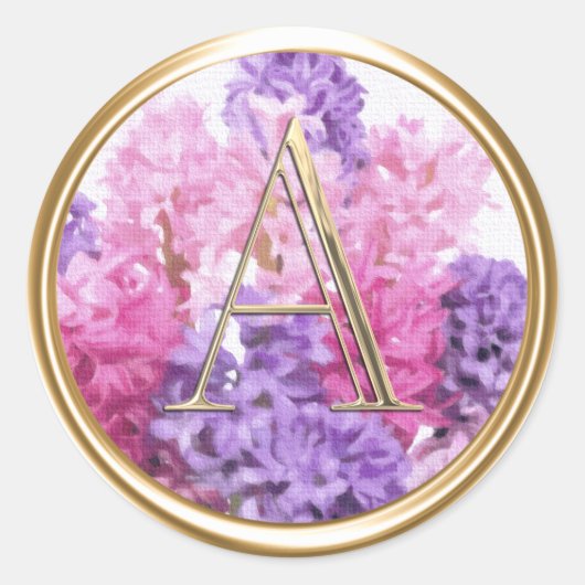 ALLE INITIALEN Monogram Roze Paarse Hyacint Ronde Sticker (Voorkant)