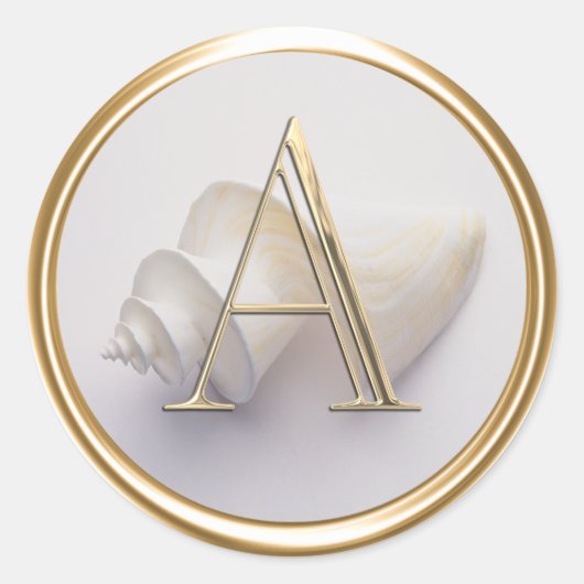 ALLE INITIALEN Monogram Shell Strand Oceaan Tropis Ronde Sticker (Voorkant)