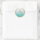 ALLE INITIALEN Monogram Wit Aqua Ombre Glitterij Ronde Sticker (Tas)