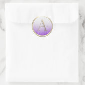 ALLE INITIALEN Monogram Wit Paarse Ombre Glitterij Ronde Sticker (Tas)