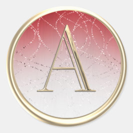 ALLE INITIALEN Monogram Wit Rood Ombre Glitterij Ronde Sticker