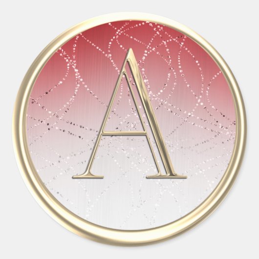 ALLE INITIALEN Monogram Wit Rood Ombre Glitterij Ronde Sticker (Voorkant)