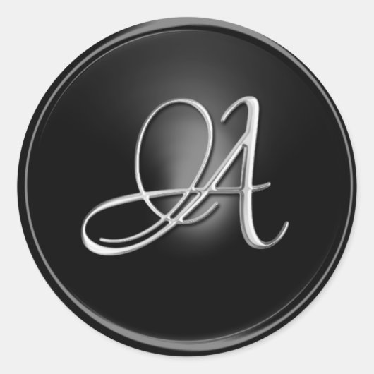 ALLE INITIALEN Silver Script op zwart Ronde Sticker (Voorkant)