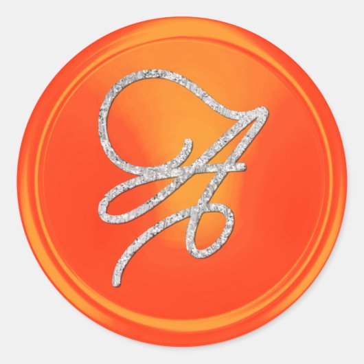 ALLE INITIALEN Zilver Script Monogram Oranje Ronde Sticker (Voorkant)