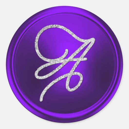 ALLE INITIALEN Zilver Script Monogram Paars Ronde Sticker (Voorkant)