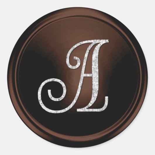 ALLE INITIALEN Zilveren Monogram 3 Chocolade Ronde Sticker (Voorkant)
