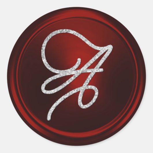 ALLE INITIALEN Zilveren Script Monogram Diep Rood Ronde Sticker (Voorkant)