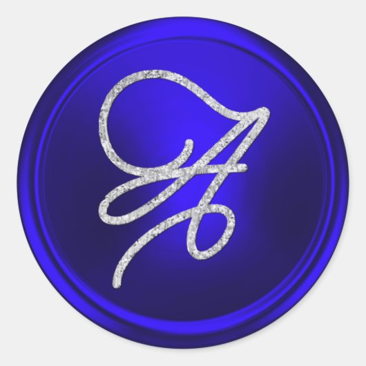 ALLE INITIALEN Zilveren Script Monogram Koningsbla Ronde Sticker (Voorkant)