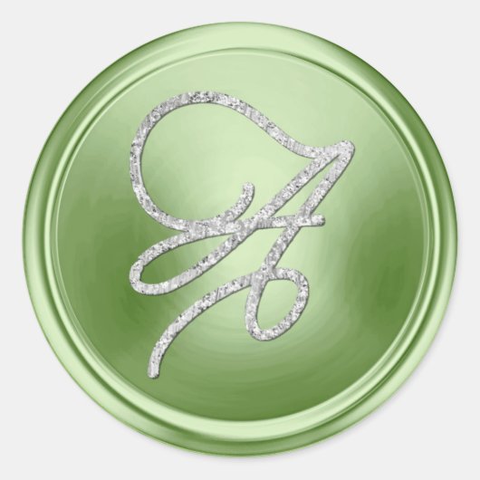 ALLE INITIALEN Zilveren Script Monogram Lichtgroen Ronde Sticker (Voorkant)