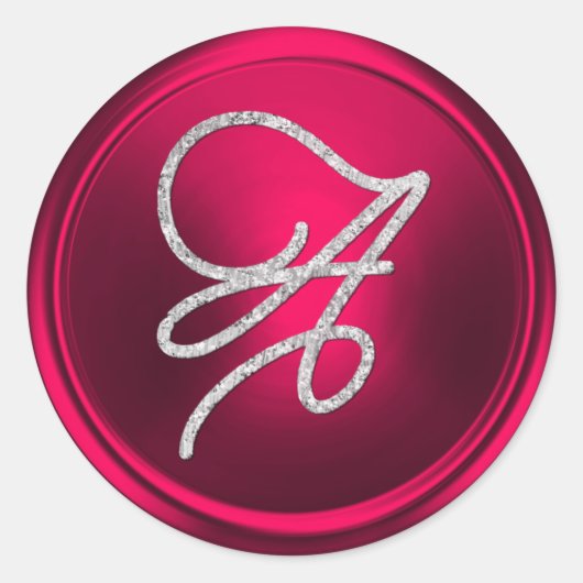 ALLE INITIALEN Zilveren Script Monogram Magenta Ronde Sticker (Voorkant)
