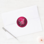 ALLE INITIALEN Zilveren Script Monogram Magenta Ronde Sticker (Envelop)