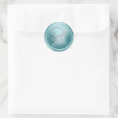 ALLE INITIALEN Zilveren Script Monogram Soft Blue Ronde Sticker (Tas)