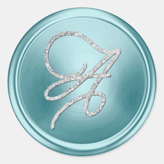 ALLE INITIALEN Zilveren Script Monogram Soft Blue Ronde Sticker (Voorkant)