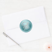 ALLE INITIALEN Zilveren Script Monogram Soft Blue Ronde Sticker (Envelop)