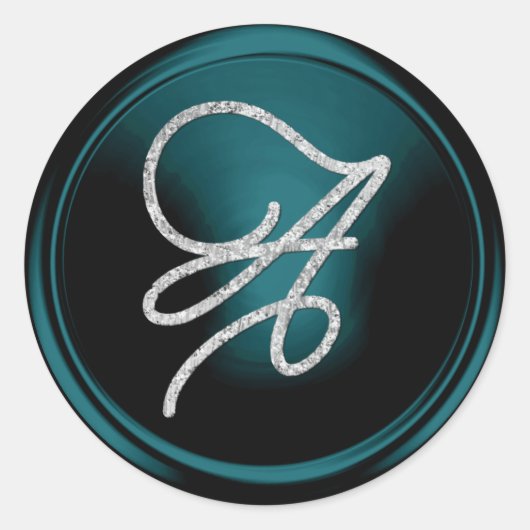 ALLE INITIALEN Zilveren Script Monogram Teal Blauw Ronde Sticker (Voorkant)