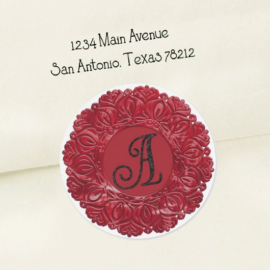 ALLE INITIALEN Zwarte Monogram 3 Filigree Rand Roo Ronde Sticker