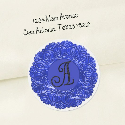 ALLE INITIËLEN Zwarte Monogram 3 Filigree Rand Bla Ronde Sticker