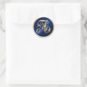 ALLE INTIALS Goud Monogram Initiaal Navy Blauw Ronde Sticker (Tas)