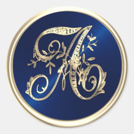 ALLE INTIALS Goud Monogram Initiaal Navy Blauw Ronde Sticker