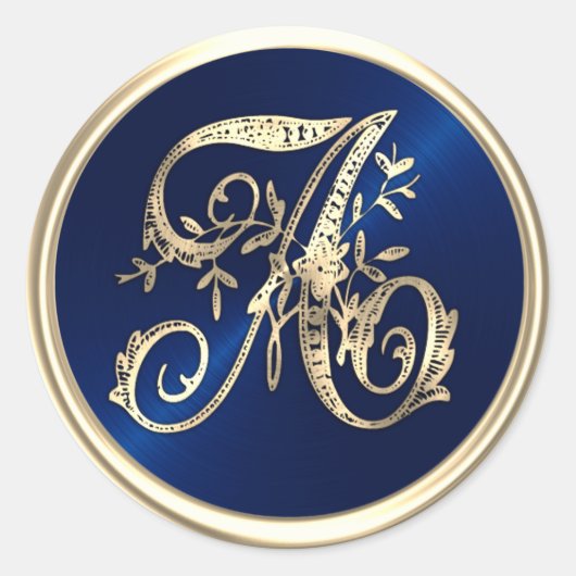 ALLE INTIALS Goud Monogram Initiaal Navy Blauw Ronde Sticker (Voorkant)