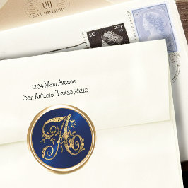 ALLE INTIALS Goud Monogram Initiaal Navy Blauw Ronde Sticker