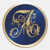 ALLE INTIALS Goud Monogram Initiaal Navy Blauw Ronde Sticker (Voorkant)