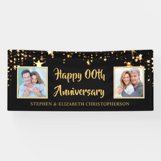 Alle Jubileum zwarte gouden sterren 2 Foto's Spandoek (Horizontaal)