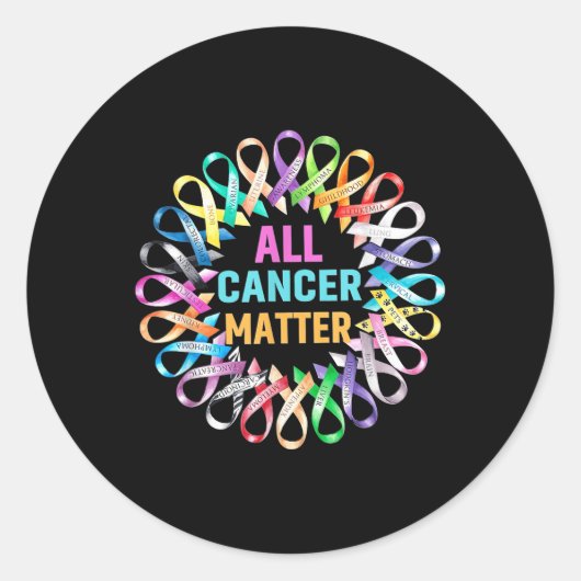 Alle kanker kleurrijke linten kanker bewustzijn ronde sticker (Voorkant)