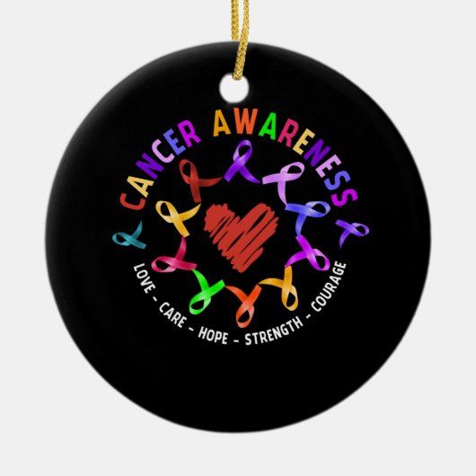 Alle kankerbewustwording bestrijdt kanker in veelk keramisch ornament (Voorkant)