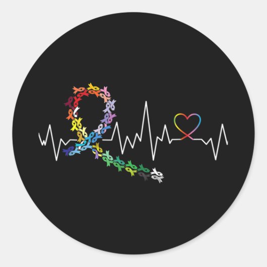 Alle kankerzaken Bewustmakingsdag Heartbeat 3 Ronde Sticker (Voorkant)