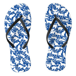 Alle Katten patroon.w.bx4 Blauw BG Teenslippers