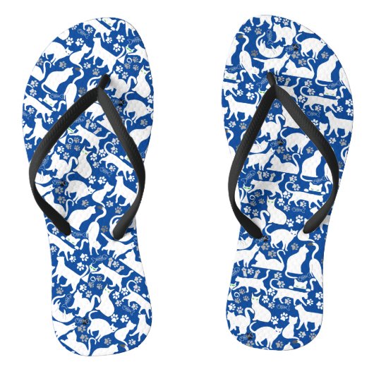 Alle Katten patroon.w.bx4 Blauw BG Teenslippers (Voetbed)