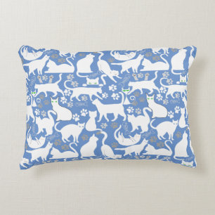 Alle Katten patroon.w.bx4 L Blauw BG Accent Kussen