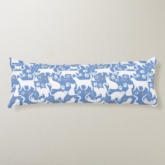 Alle Katten patroon.w.bx4 L Blauw BG Lichaamskussen (Voorkant)