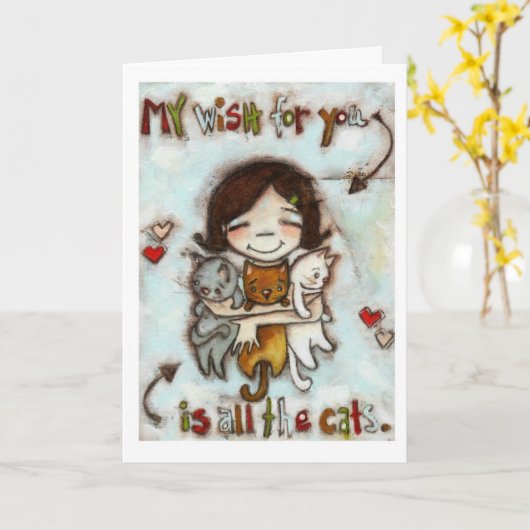 Alle katten - Verjaardag Kaart (Gele Bloem)