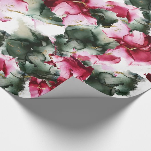 Alle keren Abstracte Crimson en Sage Green Water Cadeaupapier (Hoek)