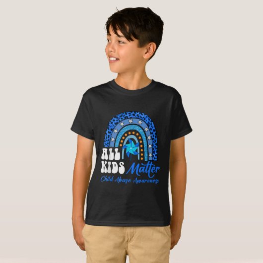 Alle Kinder- Pinwheel Blue Rainbow Kindermishandel T-shirt (Voorkant volledig)