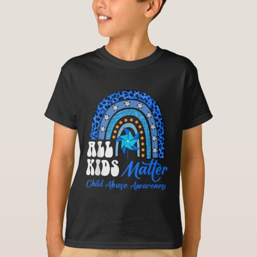 Alle Kinder- Pinwheel Blue Rainbow Kindermishandel T-shirt (Voorkant)