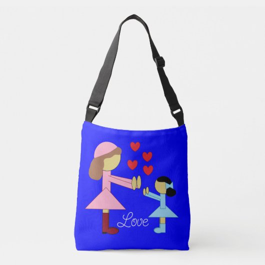 Alle kinderen hebben liefde nodig: Blauw Crossbody Tas (Voorkant)