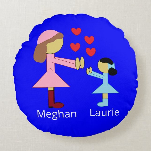 Alle kinderen hebben liefde nodig: blauw rond kussen (Voorkant)