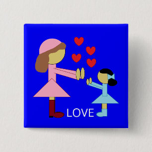 Alle kinderen hebben liefde nodig: Blauw Vierkante Button 5,1 Cm