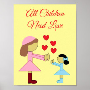 Alle kinderen hebben liefde nodig: lichtgeel poster
